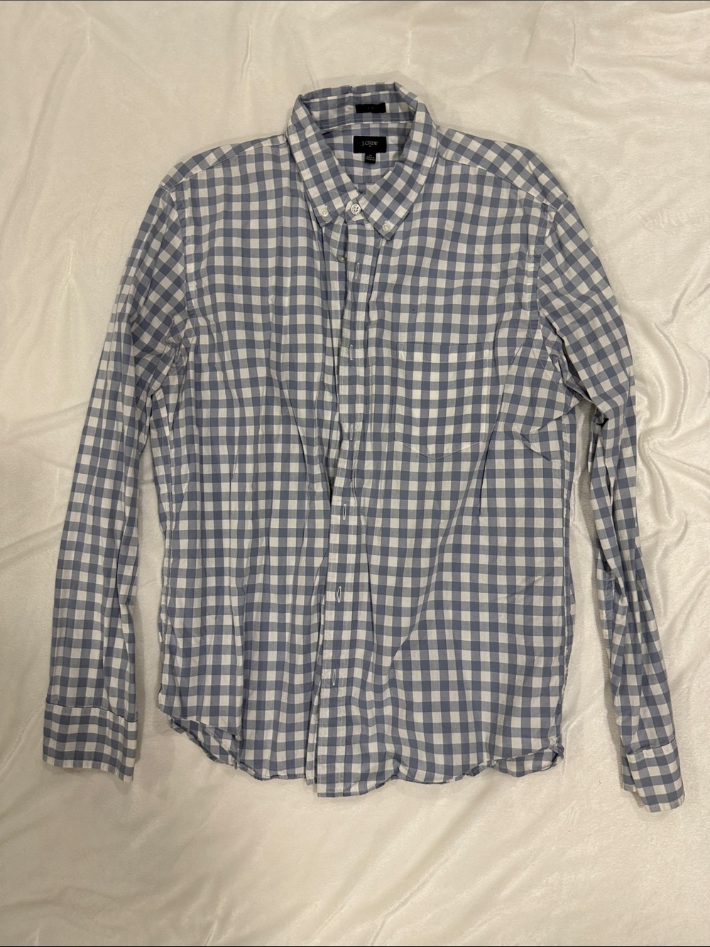 J. Crew Men’s Light Blue and White Gingham Button-Down Shirt
